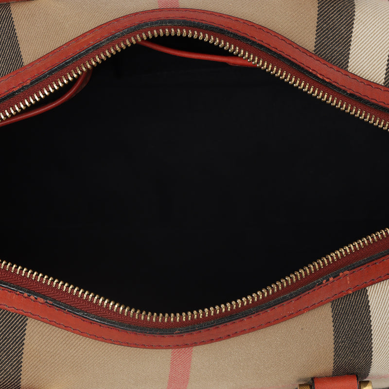 Pre-loved Burberry Orange Check Canvas Bowler Bag