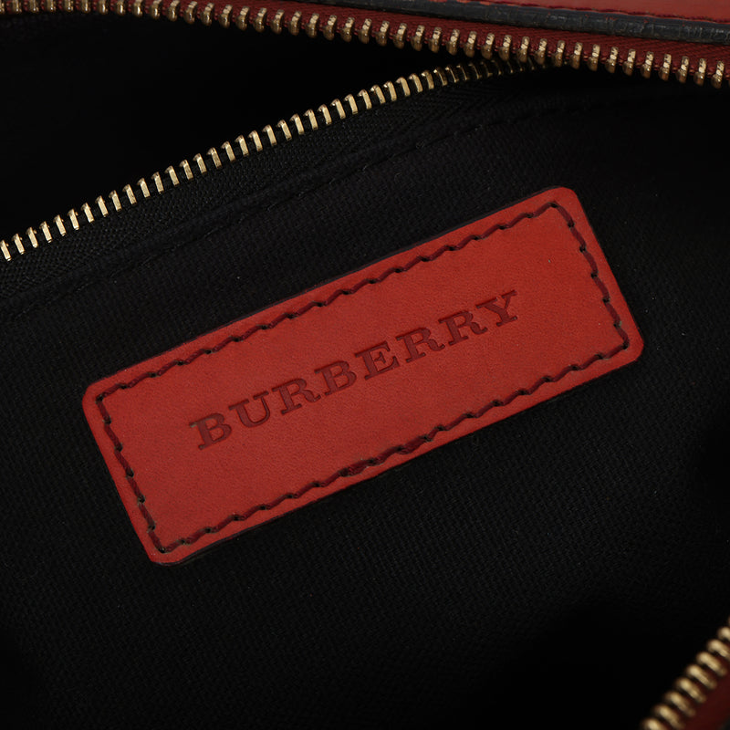 Pre-loved Burberry Orange Check Canvas Bowler Bag