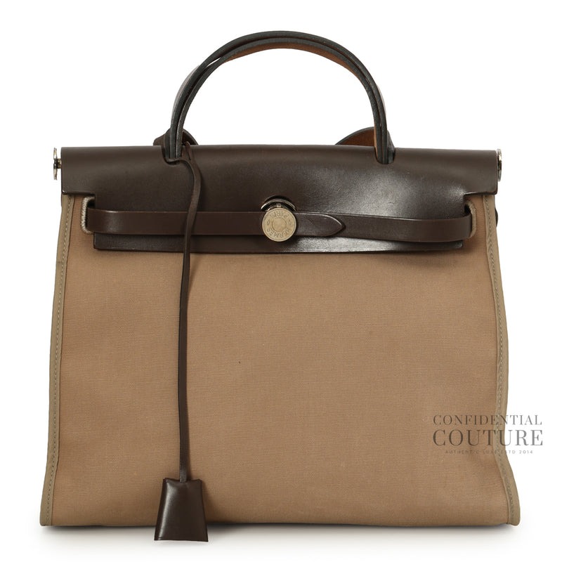 Pre-loved Hermes Herbag Zip 31 Étoupe / Ébène Bag