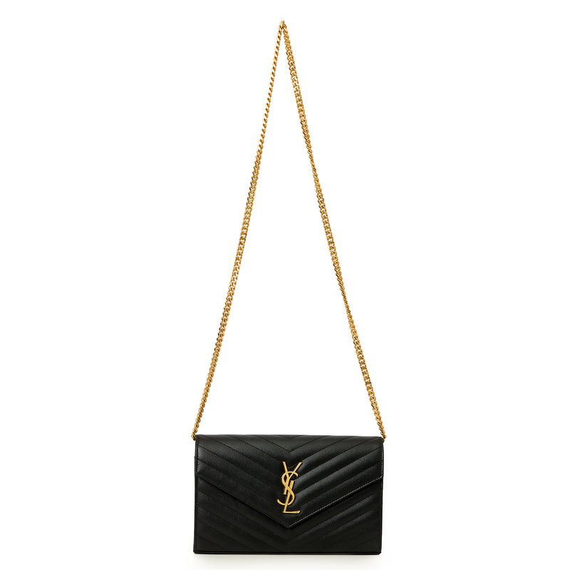 Saint laurent CASSANDRE matelassé envelope chain wallet in grain de poudre embossed leather