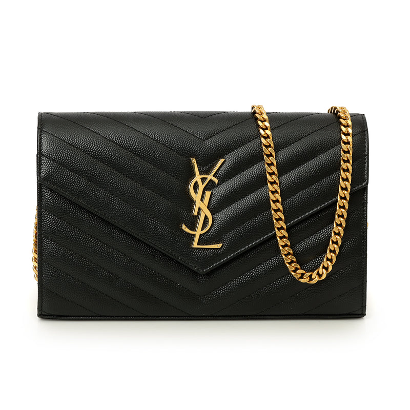 Pre-loved Yves Saint Laurent Black Cassandre Leather Wallet On Chain Medium