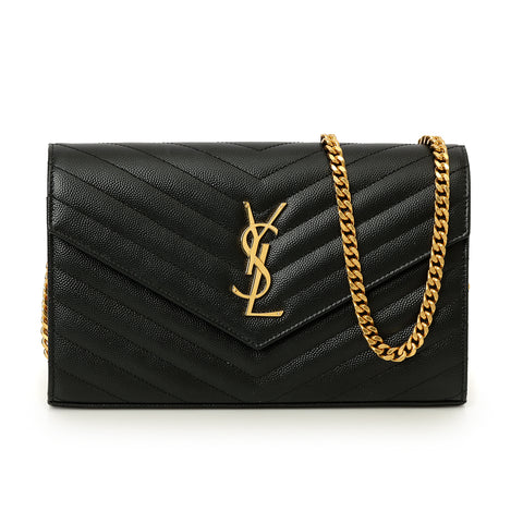 Black Cassandre Leather Wallet On Chain Medium