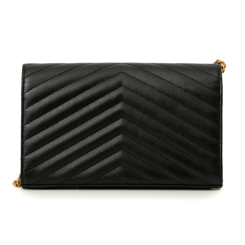 Yves Saint Laurent Black Cassandre Leather Wallet On Chain Medium