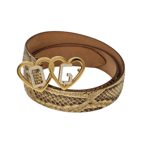 Double Heart x Crystal Embellished DG Python Leather Belt