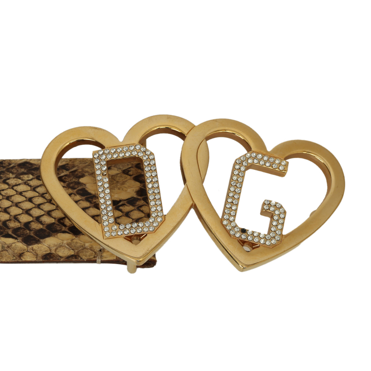 Double Heart x Crystal Embellished DG Python Leather Belt