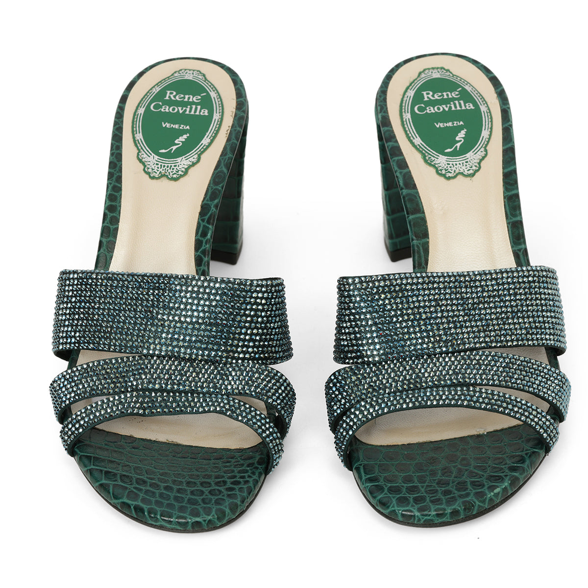 Green Studded Block Heel Slides