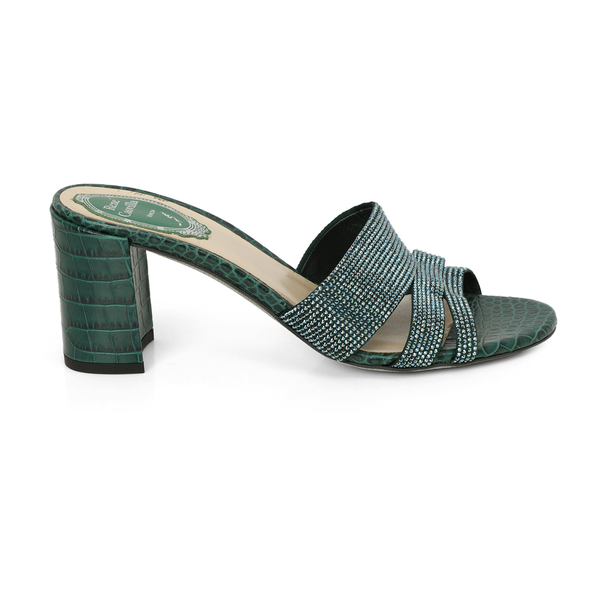 Green Studded Block Heel Slides