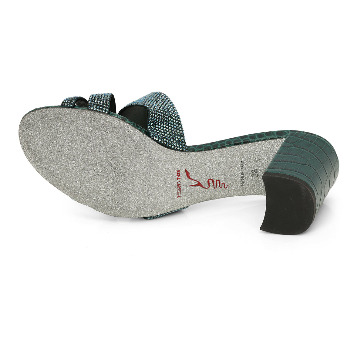 Green Studded Block Heel Slides