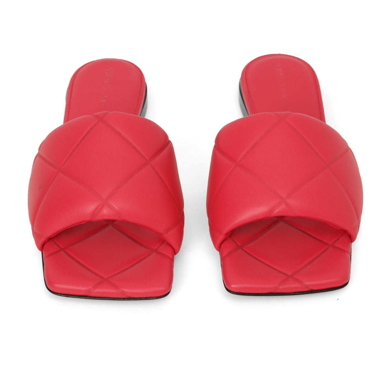 Quilted Pattern Leather Slides Size: 37.5