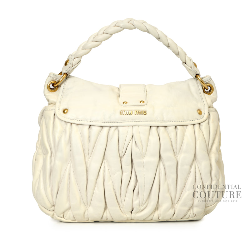 Women Miu Miu MatelassÃ© Coffer Off white Satchel Bag
