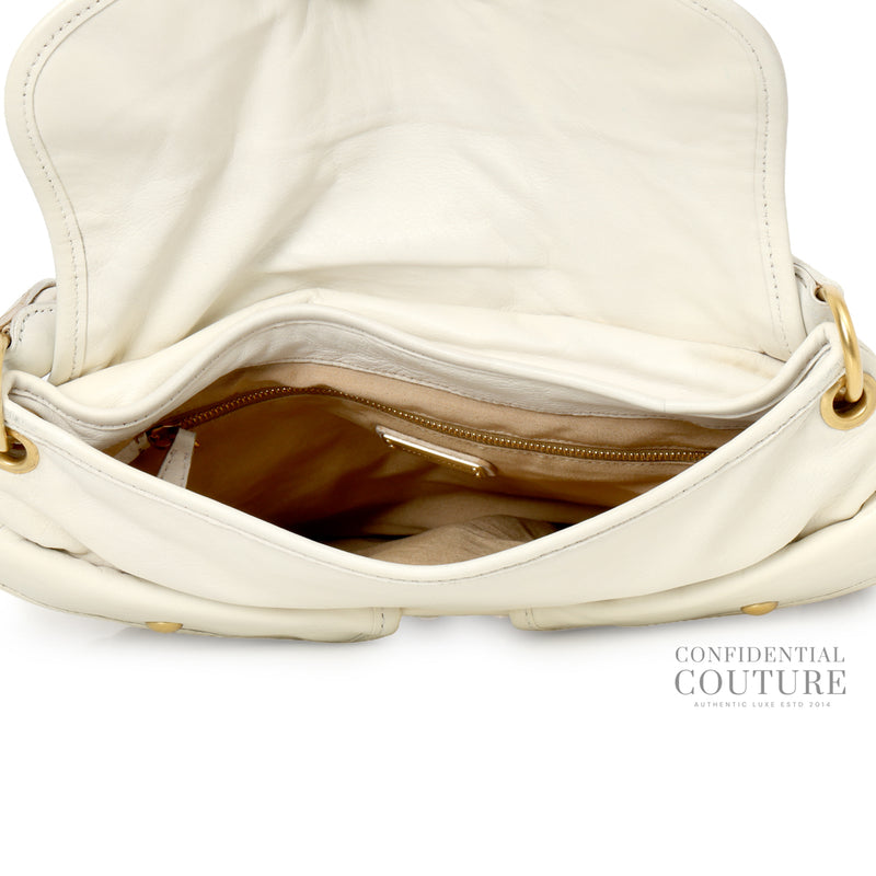 Women Miu Miu MatelassÃ© Coffer Off white Satchel Bag