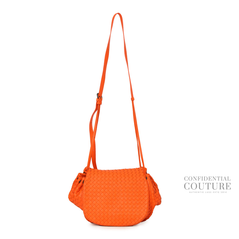 Orange Nappa Intrecciato Drawstring Messenger Flap Bag