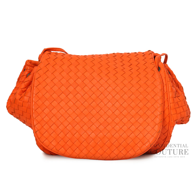 Orange Nappa Intrecciato Drawstring Messenger Flap Bag