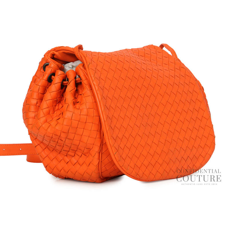 Orange Nappa Intrecciato Drawstring Messenger Flap Bag
