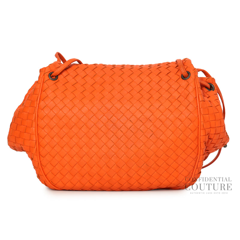 Orange Nappa Intrecciato Drawstring Messenger Flap Bag