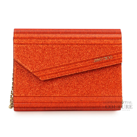 Candy Red Fine Glitter Clutch With Chain Strap