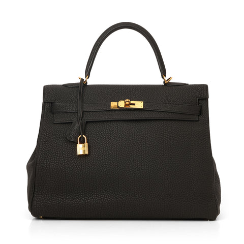Kelly 35 Noir with Gold Hardware in Clemence Leather
