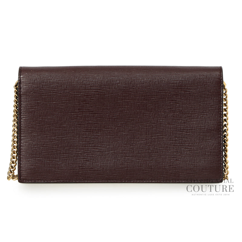 Dark Plum Leather Wallet On Chain Bag