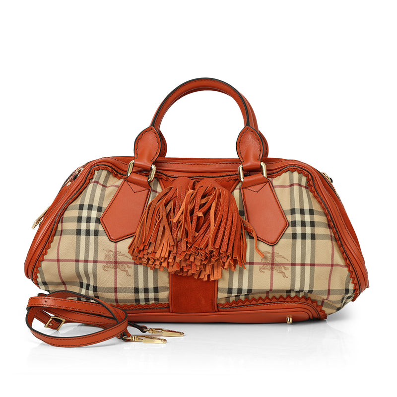 Burberry Leather And Canvas Shrimpton Satchel