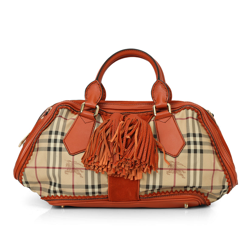 Women burberry leather and canvas shrimpton satchel
