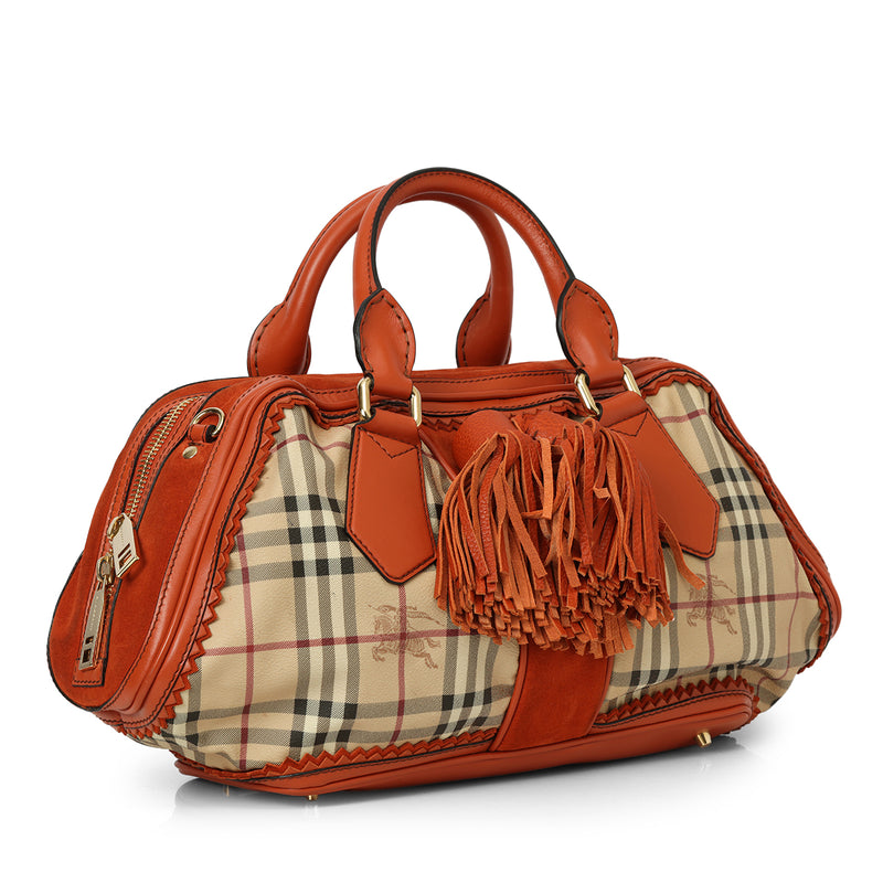 Women burberry leather and canvas shrimpton satchel sale