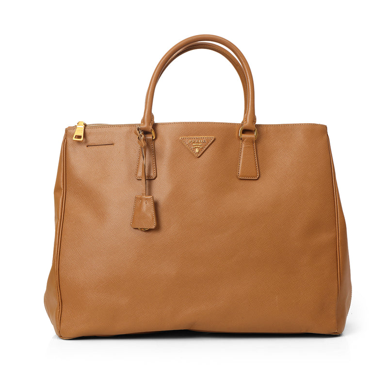 Galleria Tan Large Saffiano Leather Double Zip Tote