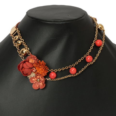 Floral Choker Set With Hoop Earrings One Size