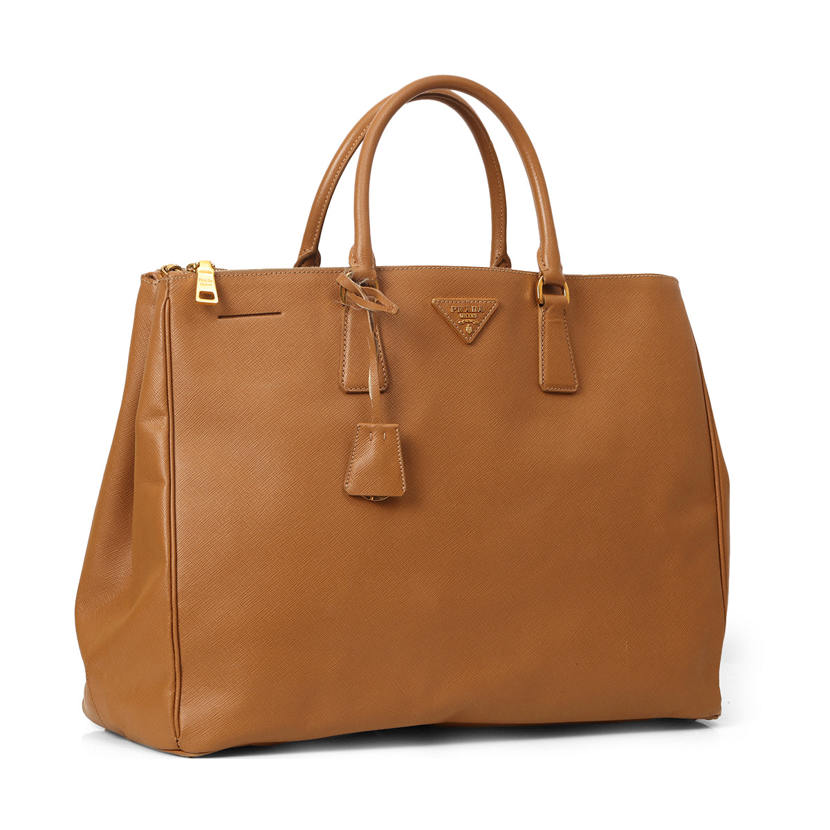 Galleria Tan Large Saffiano Leather Double Zip Tote