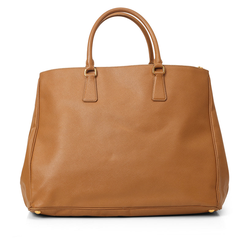 Galleria Tan Large Saffiano Leather Double Zip Tote
