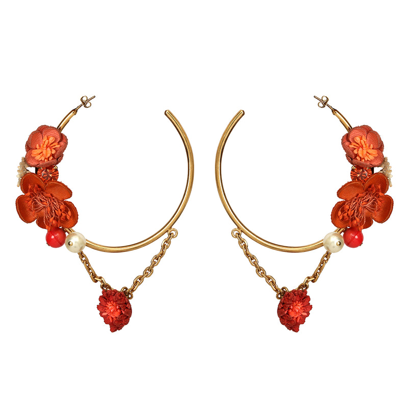 Floral Choker Set With Hoop Earrings One Size