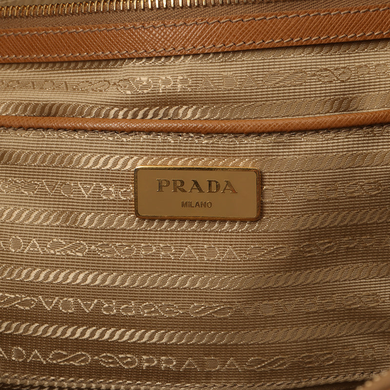 Galleria Tan Large Saffiano Leather Double Zip Tote