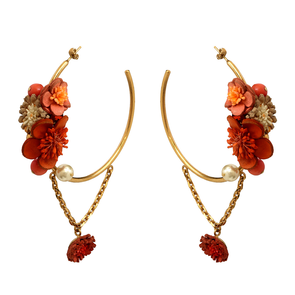 Floral Choker Set With Hoop Earrings One Size