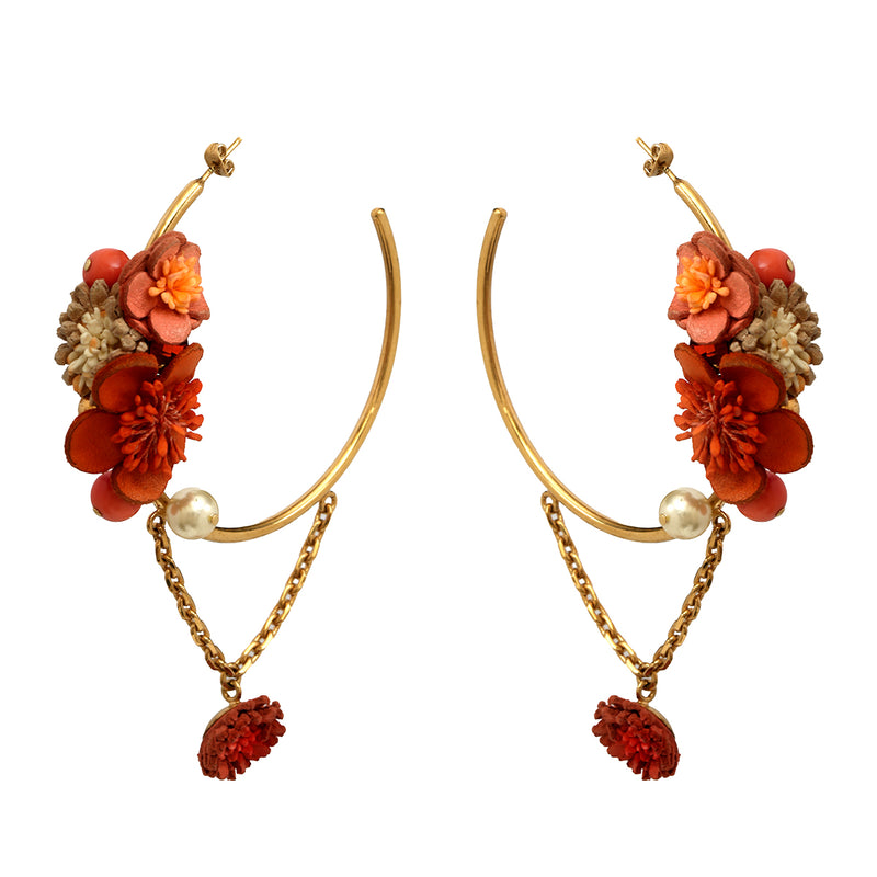 Floral Choker Set With Hoop Earrings One Size