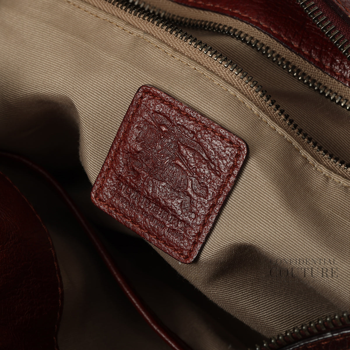 Dark Red/Beige Nova Check Floral Embossed PVC and Leather Satchel