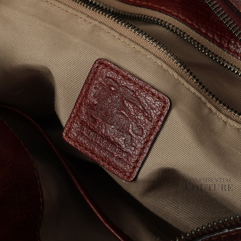 Dark Red/Beige Nova Check Floral Embossed PVC and Leather Satchel