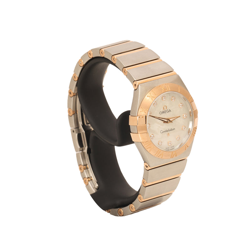 Women omega constellation mop dial with diamonds 28mm