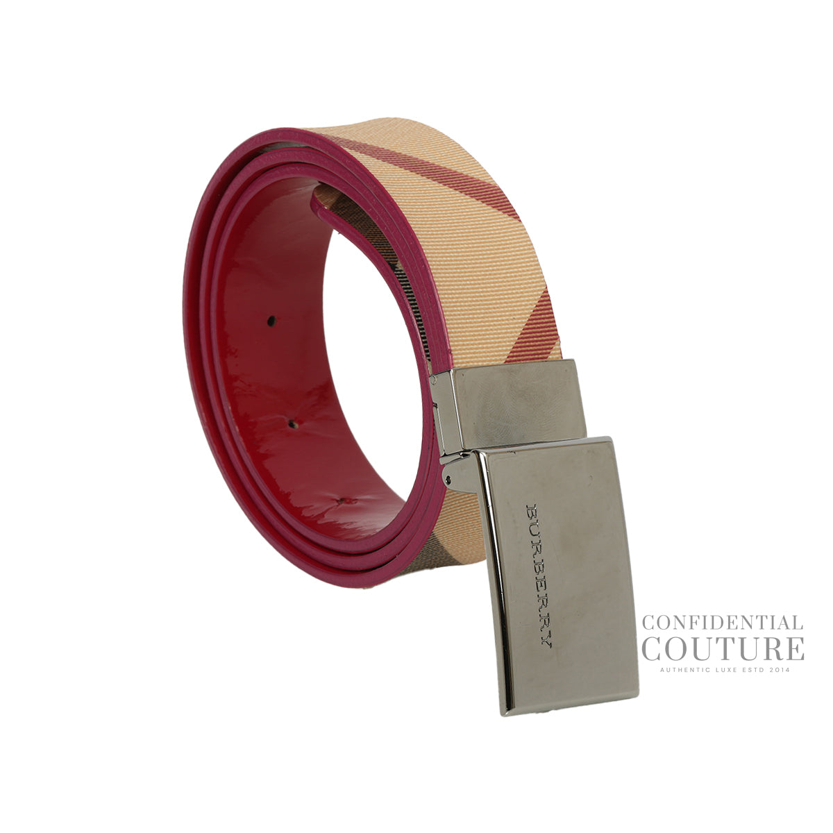 Beige/Cherry Caoted Canvas & Patent Leather Belt- 32