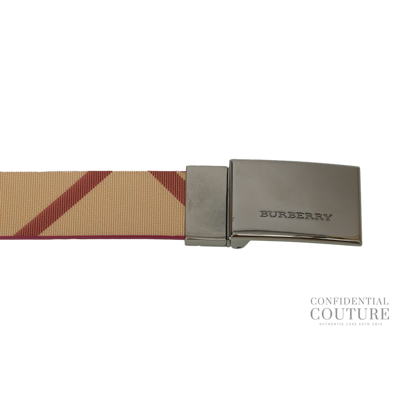 Women burberry beige cherry coated canvas & patent leather belt 32