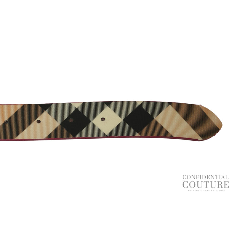 Pre-loved Burberry Beige/Cherry Caoted Canvas & Patent Leather Belt- 32"