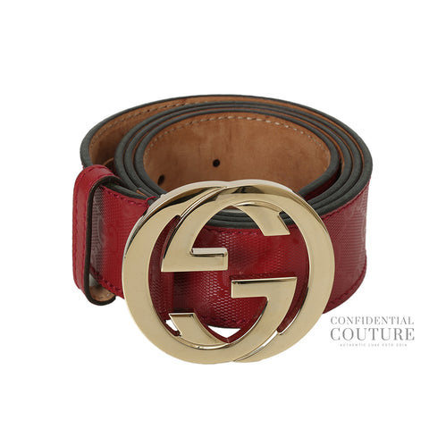 GG Guccisima Interlocking Cherry Patent Leather Belt- 34"