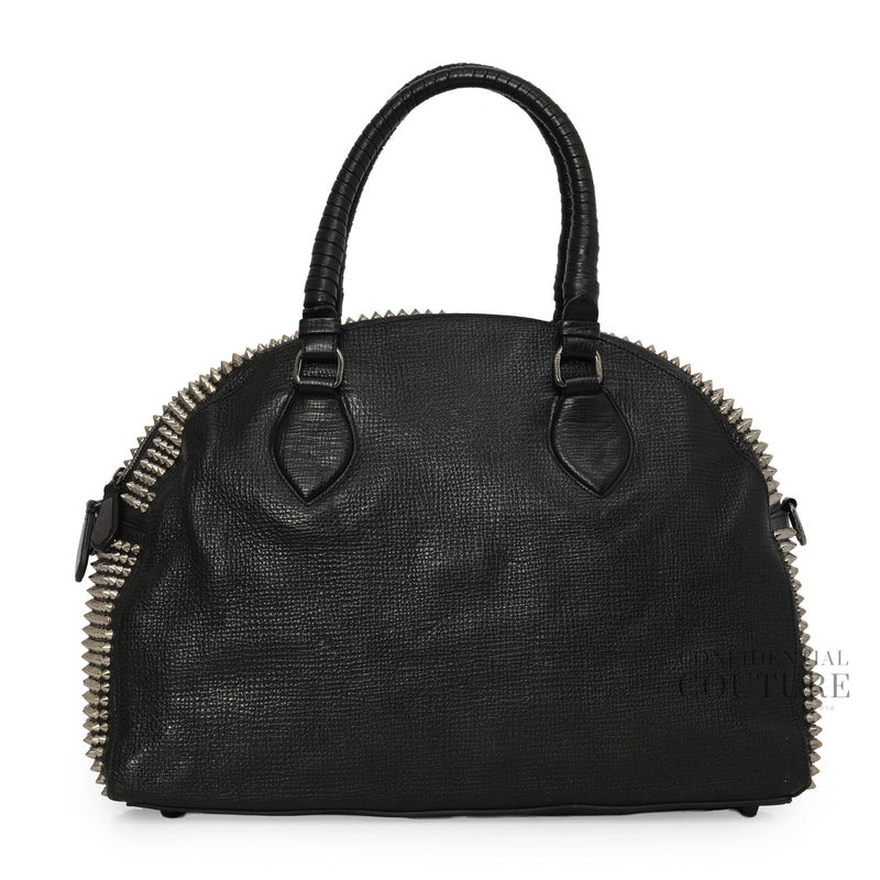 Black Calf Leather Spikes Panettone Large Bowler Bag
