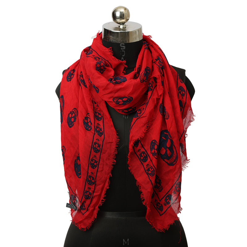 Alexander Mcqueen Red And Blue Modal Skull Scarf One Size