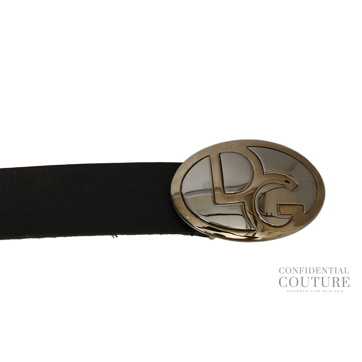 Black Leather Logo Buckle Belt- 34