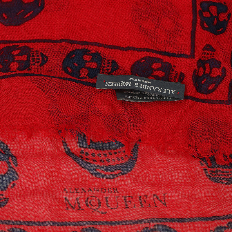 Preloved Alexander Mcqueen Red And Blue Modal Skull Scarf One Size