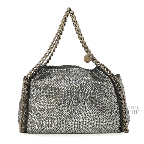 Silver Studded Charcoal Grey Faux Suede Large Falabella Bag