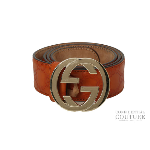 GG Guccisima Interlocking Orange Leather Belt- 36"