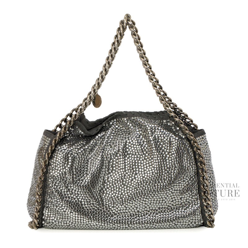 Silver Studded Charcoal Grey Faux Suede Large Falabella Bag
