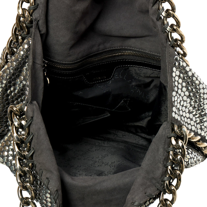 Silver Studded Charcoal Grey Faux Suede Large Falabella Bag