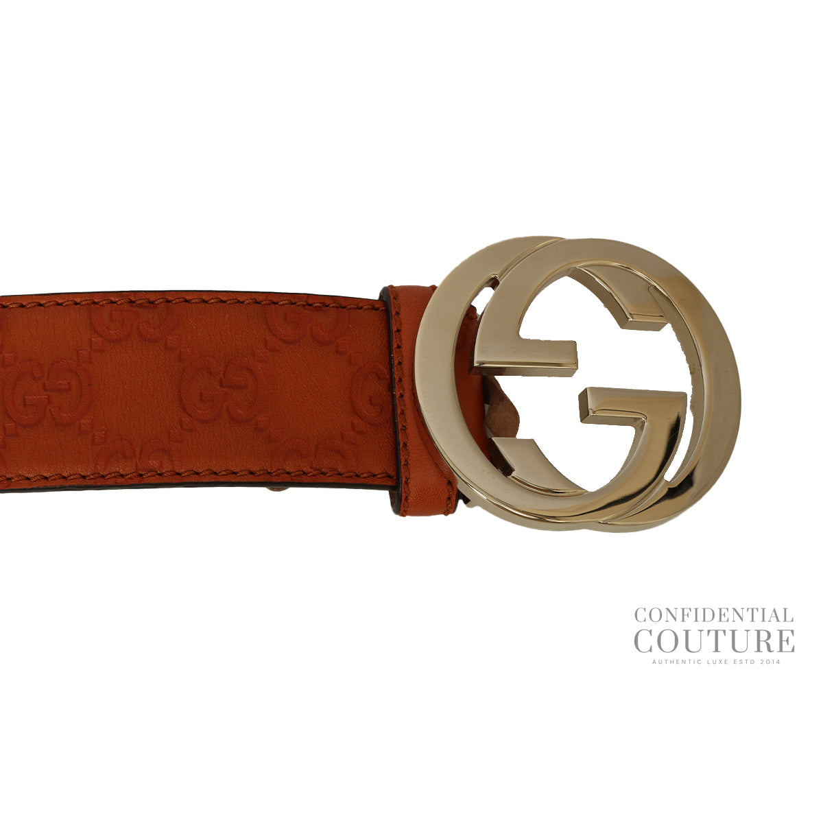 GG Guccisima Interlocking Orange Leather Belt- 36
