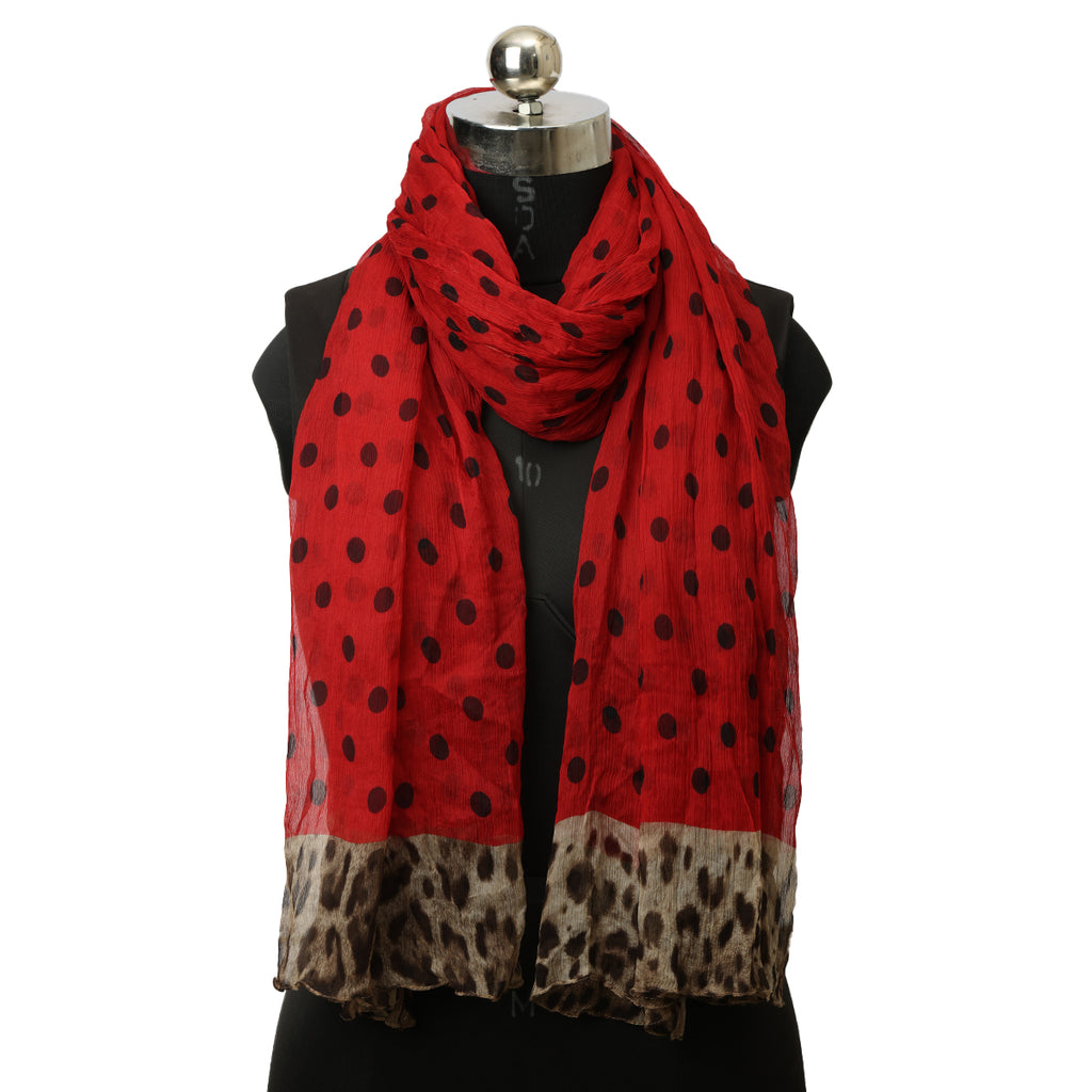 Dolce Gabbana Red And Black Polka Dot Chiffon Scarf One Size